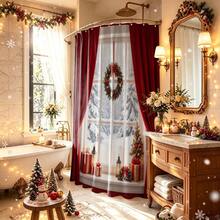 1pc Christmas Snowy Window View Shower Curtain, Vintage Design, Waterproof Bath Curtain, Suitable For Bathtub Partition, Bathroom Decor And Bathroom Accessories, Home Decor Gift, Includes 12 Hooks - Multicolor - View 2