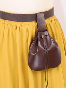 2PCS Vintage Medieval PU Leather Belt & Waist Bag Set, Drawstring Side Bag With Long Tail Belt, Renaissance Pirate Witch LARP Cosplay Halloween Costume Accessory - A - View 6