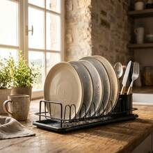 Homix - Escurreplatos de Metal Quttin con Bandeja de Goteo y Escurridor de Cubiertos - Negro (41.5 x 17.3 x 10 cm) - Negro - Ver 5