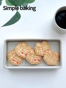 A Christmas Gift Cookie Cutter. Cute Cookie Mold With A Gift Box Pattern. Christmas Decoration Cookie Stamps, Parenting Kitchen Baking Tools - View 6