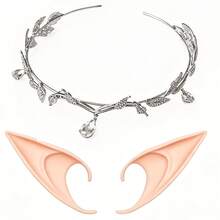 2pcs/Set Elf Ear Crown Accessory, Soft Fairy Ear Crystal Crown Headband, Women's Renaissance Halloween Cosplay Costume Party Decoration - Elf - View 7