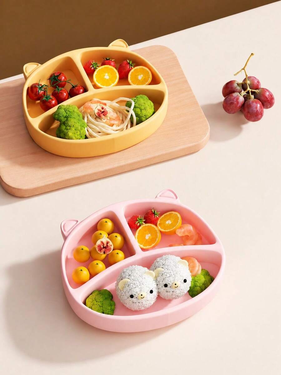 1件裝嬰兒輔食碗 幼兒磁吸吸盤餐盤餐具套組 防摔分格矽膠吸盤餐盤兒童餐盤 - 多色1 - 查看 1