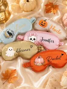 Halloween Bridesmaid Gift, Personalized Sleep Mask, Satin Eye Mask For Women, Cute Spooky Design, Custom Name Gift - Multicolor - View 5