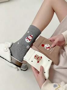 1/4/8 Pairs Christmas Snowman Themed Socks, Fashionable & Versatile, Suitable For All Seasons, Thick & Warm Comfortable Calf Socks - Multicolor - View 9