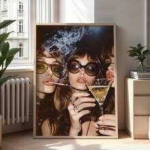 1pc Vintage Urban Girl Cheering Modern Home Office Decor Painting, Perfect For Living Room, Bedroom, Kitchen And Other Spaces, Optional Frame, Framed Wall Decor - Multicolor - View 4