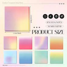 Gradient Transparent Sticky Notes 3x3 Inch, 8 Colors Waterproof Clear Sticky Note Pads, Self Adhesive Translucent Memo Notes For School Office Study Planner - one-size - View 2
