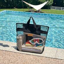 1pc Beach Mesh Tote Bag, Foldable Breathable Large Capacity Toiletry Storage Travel Handbag, Transparent Storage Bag, Multi-Functional Storage Bag, Mother And Baby Supplies Storage Bag - Multicolor - View 7