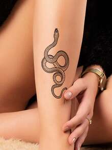 2PCS Black Minimalist Niche Personalized Snake Pattern Party Gift Holiday Gift DIY Music Festival Temporary Tattoo Stickers For Arms And Legs Waterproof Body Skin - Black - View 5