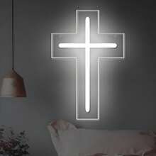 Señal de cruz de neón LED alimentada por USB, decoración religiosa para el hogar con montaje en pared para dormitorio, sala de estar, y regalos espirituales de fe cristiana OU9J - Blanco - Ver 1