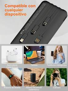 Moreka Power Bank Portable Battery Fast Charge 10000mah 4 Cables - Black - View 7