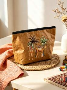 Camels Coconut Trees Cosmetic Bag, Portable Zipper Makeup Storage Pouch, Large Capacity Travel Toiletry Bag,Cute Makeup Tools Organizer, Multifunctional Storage Bag - Multicolor - View 4