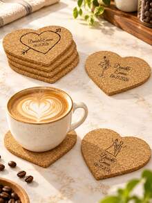 1/10pcs Personalized Heart Cork Coaster, Heat Insulation Cork Placemat, Wedding Birthday Party Favor, Baptism Gift, For Cafe Office Home - Multicolor - View 2