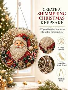 Christmas Pearl Diamond Painting Suncatcher Set 8 Inch, Pre-Assembled Metal Chain, Acrylic Disc With Lace Edge, 3D Mixed Size Pearl Beads, Holiday Window Wall Decor - Set - View 5