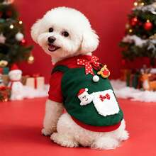 1pc Christmas Pet Hoodie T-Shirt, Fashionable & Comfortable Autumn/Winter Red & Green T-Shirt For Cats & Dogs, Suitable For Teddy, Poodle And Other Small To Medium Pets, Christmas Party Outfit - Multicolor - View 5