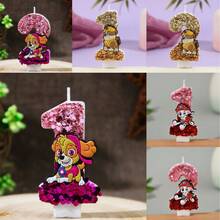 Paw Patrol Creative Dog Team Cartoon Sky Sequin Number Candles 0-9, Birthday Cake Decoration Candles Party - Multicolor - View 1