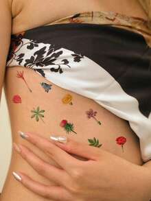 Watercolor Mini Floral Plant Pattern Party Gift DIY Holiday Gift Music Festival Temporary Tattoo Sticker For Fingers, Arms, Waist, Abdomen, Waterproof Body Skin Tattoo Sticker 1pc/Pack - Multicolor - View 2