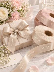 5/10/20/40m Customized Text Satin Ribbon, Personalized 2cm Wide Gold Text Colorful Silk Satin Ribbon, Suitable For DIY Crafts, Bow Making, Wedding Decoration, Gift Wrapping And Party Decoration - Multicolor - View 9