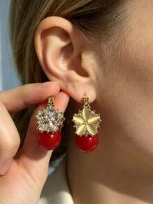 1 Pair Of Fashionable Personalities Exquisite And Elegant Flower Earrings Suitable For Wedding Parties And Gift Giving ﻿ - Purple - View 3