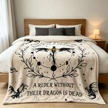 1PC Dark Dragon Rider Text Print Flannel Blanket, Fantasy Themed Decorative Throw Blanket For Sofa Bedroom - Multicolor - View 7