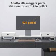 HOMCOM Supporto per Monitor da Scrivania con Lunghezza e Angolo Regolabili, Rialzo per Monitor con 2 Cassetti, 3 Spazi Sottostanti, per Laptop e PC, Fino a 14kg, 60-116x22x12 cm, Bianco - Visualizzare 5