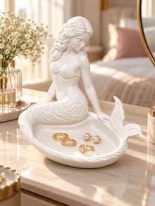 Mermaid Jewelry Tray, Exquisitely Carved Marine Creature Design With Clearly Visible Curly Hair And Fish Scale Texture. The Tray Groove Can Hold Delicate Silver Rings And Pearl Earrings, Suitable For Home Decor - Multicolor - View 7