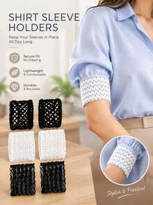 2pcs/Pack, High Elasticity Anti-Slip Breathable Cuff Fixing Bands, Comfortable Reusable And Adjustable Cuff Fixing Bands, Unisex No-Mark Cuff Fixing Bands, Perfect For Shirts, Women's Tops, Daily Wear And Office Occasions. - Multiple Styles - View 2