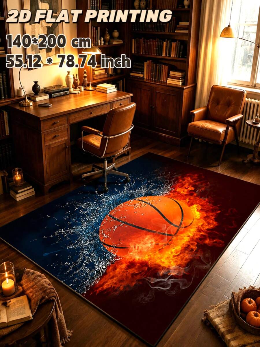 1pc Christmas Gift Ice & Fire Basketball Pattern Entryway Mat, Cool Flame Basketball Entry Mat, Spring/Autumn Minimalist Rug, Bedside Rug, Decorative Rug, Welcome Mat, Carpet, Floor Mat, Outdoor Door Mat, Kitchen Home Decor, Front Door Mat, Area Rug, Outdoor Mat, Home Decor, Garden Rug, Washable Rug - Multicolor - View 1
