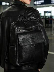 Ransel Kulit Vintage Pria, Ransel Kasual untuk Bisnis, Tas Travel Laptop Kapasitas Tinggi, Tas Ransel Pria Modis - Hitam - View 7