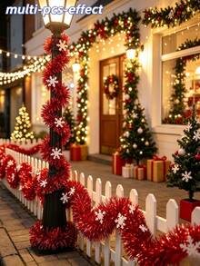 1pc Christmas Red Snowflake Sequin Tassel Decorative Garland With Metallic Foil, Bendable And Shapeable, Suitable For Stair Railings, Christmas Trees And More, Ideal For Thanksgiving, Christmas And Halloween Holiday Decorations - Multicolor - View 4