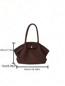 Tas jinjing, ukuran besar, bentuk santai, dua tali bahu panjang, desain gesper logam di bagian depan, kontur bodi lembut, ruang penyimpanan luas, gaya vintage minimalis, cocok untuk bepergian dan beraktivitas sehari-hari. - Coffee Brown - View 7