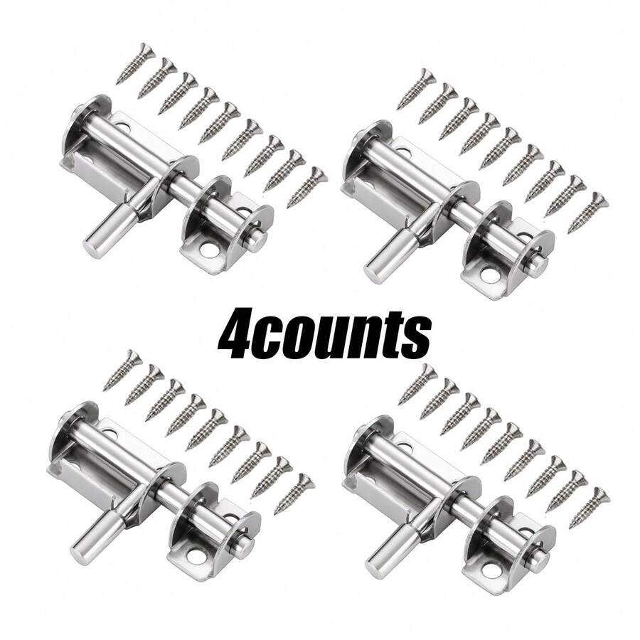 4pcs Sliding Bolt Lock Set, Heavy Duty Door Barrel Bolt Lock With Mounting Screws, For Door, Shed, Barn, Cabinet, Window Security - Irregular - View 1