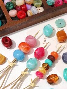 30pcs Mixed Color Marble Pattern Irregular Acrylic Imitation Stone Loose Bead For DIY Bracelet Necklace Earring Keychain Jewelry Making Craft Supplies - Random Color Mixing - View 8