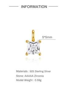 AnlaScheer 1PC Gold Tone S925 Sterling Silver Geometric Cubic Zirconia Pendant, Multiple Styles, Large Stone Charm For Women, Daily Party Birthday Gift, No Chain - Gold - View 17