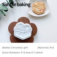 A Christmas Gift Cookie Cutter. Cute Cookie Mold With A Gift Box Pattern. Christmas Decoration Cookie Stamps, Parenting Kitchen Baking Tools - View 13