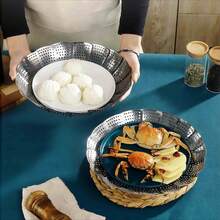 [Rejilla de vapor de acero inoxidable] 1 pieza de rejilla plegable de acero inoxidable con separador de agua para cocinar al vapor, diseño ajustable con bandeja de goteo para cocinar frutas y verduras, cesta para cocinar mariscos. - Ver 2