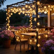 Warm Solar Star String Lights, 5M20LED, 7M50LED, 12M100LED Options, Exquisite 3D Five-Pointed Star Beads With Delicate Ice-Cracked Texture, Transparent Star Shell With Premium Texture, Soft Warm Light Glows From Within, Romantic Dreamy Atmosphere, Solar Powered, Automatic Sunlight Absorption And Energy Storage, Smart Light Control Sensor, Auto-On At Dusk, No Wiring, Zero Electricity Cost - Solar Star String Lights - View 10