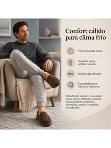 GETAC Pantuflas de Hombre para Invierno, Mocasines Calientitos con Forro de Felpa, Pantuflas Caseras Suaves y Cómodas, Suela Antiderrapante, Zapatos de Casa para Hombre - Cafe oscuro - Ver 5