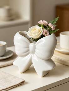 1pc Pink Bow Vase, Cute Glossy Bow Vase, Modern Decorative Vanity And Tabletop Centerpiece, Creative Gift For Her, Aesthetic Room Decor, Vanity Centerpiece, Gift For Her, Modern Home Decor - Multicolor - View 3