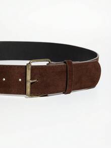 1件女款簡約扣環皮革腰帶 - 棕色 - 查看 3