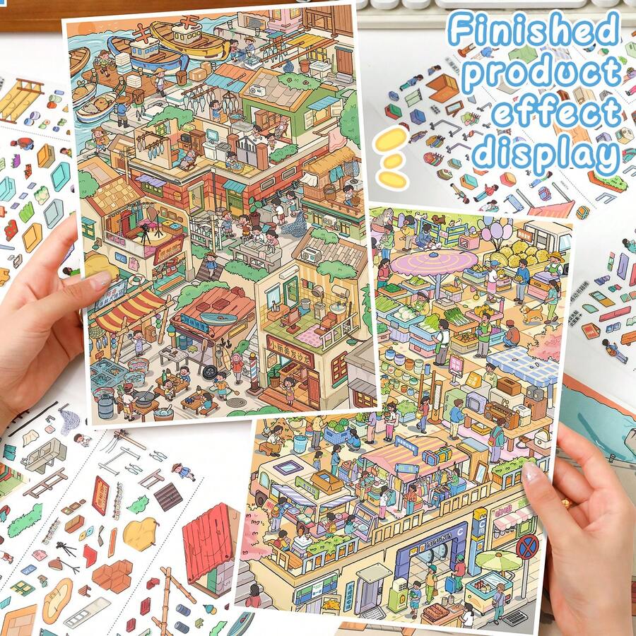 New Large Size Upgraded 3D Stereoscopic Scene Stickers, Miniature House Diorama Stickers, Adult Planner Stickers, DIY Handmade Stickers, Suitable For Halloween, Easter, Christmas - Multicolor - View 1