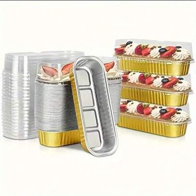 Mini molde de aluminio para hornear tostadas con tapa, 6.8oz, 6.5 X 2.6 X 2 pulgadas, taza rectangular desechable para hornear