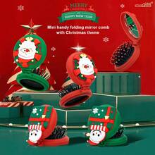 1pc Snowman Foldable Air Cushion Hairbrush With Mirror, Portable 2-In-1 Travel Massage Comb, Cute Christmas Gift For Girls - Multicolor - View 3