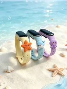 3pcs/Set Unisex Student Children Disposable Ocean Series LED White Light Electronic Wristbands, Starfish Dolphin Jellyfish Cute Charms - Multiple Combinations, Can Display Time And Date, Suitable For Back To School, Birthday, Halloween, Christmas And Other Holiday Gift-Giving Occasions - Multicolor - View 4
