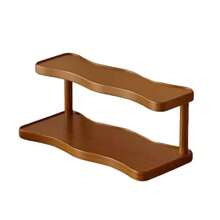 2‑Tier Wooden Cup Holder Organizer, Wavy Edge Desktop Storage Rack For Mugs, Glasses, Coffee Cups, Multifunctional Countertop Display Shelf For Kitchen & Home Decor - View 5