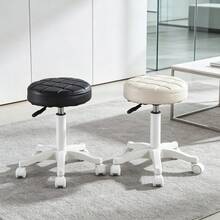 PU Leather Circular Rolling Stool With Adjustable Rotation Height For Home Office, Drawing Laboratory, Kitchen With Wheels, Massage Office Chair - Black - View 3