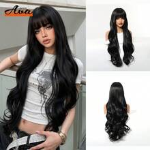 Topshe 26 Inch Natural Black Long Wavy Wig With Bangs, Pre-Styled Loose Curls, Heat-Resistant Synthetic Hair, Anti-Shedding And Anti-Tangling, Suitable For Festivals, Parties, Stage Performances And Daily Wear, Essential Fashion Wig For Women's Dating And Work - Multicolor - View 14