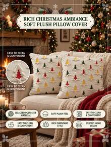 Cream White 3D Knitted Christmas Pillow Cover, Soft Decorative Cushion Cover With Christmas Tree Pattern, Rustic-Style Holiday Pillow Cover, Perfect For Sofa And Bedroom Home Decor, Suitable For Everyday Use, Parties, And Christmas. - Colorful - View 6