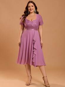 Plus Size Women's Elegant Romantic Flowy Chiffon Bridesmaid Dress, Suitable For Wedding Guests, Bridesmaids, Cocktail Parties, Graduation Ceremonies, Easter, Spring/Summer Wear - Lilac Purple - View 6