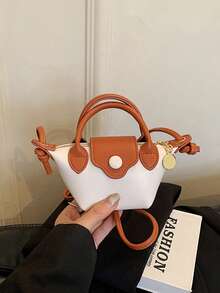 1pc Girls Colorblock PU Zipper Closure Casual Handbag Crossbody Bag Suitable For All Seasons Daily Use - A - View 11