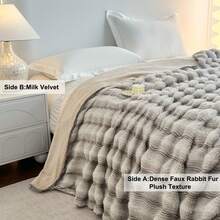 1pc New Autumn/Winter Heavyweight Faux Rabbit Fur Reversible Throw Blanket, Side A Faux Rabbit Fur, Side B Milk Plush, Silky Soft And Shed-Resistant, Exquisite Edging, Thick Warm Sofa Nap Blanket, Suitable For Home Bedroom Decor - Light Coffee - View 9